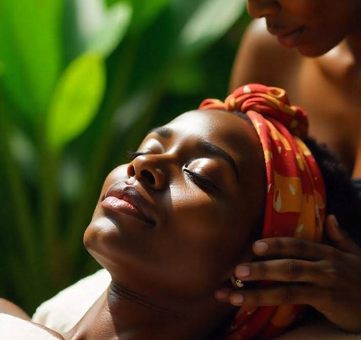 Woman receiving an oily skin facial treatment at Blossom Spa in Nairobi, Kenya